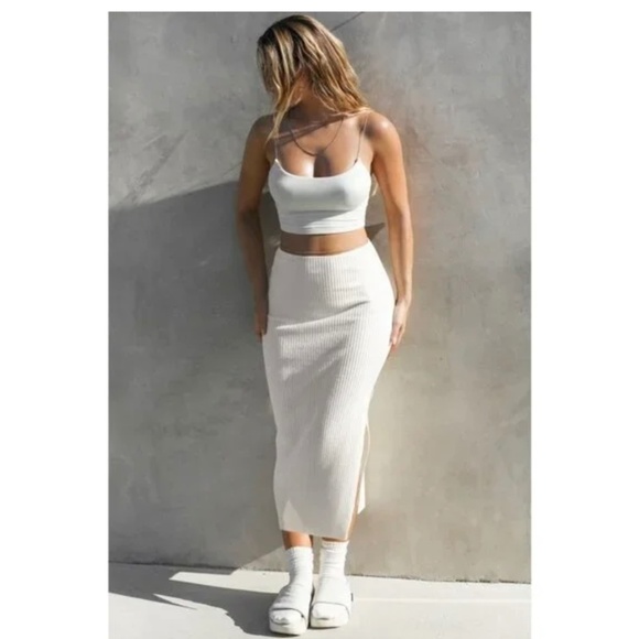 Joah Brown Side Slit Midi Skirt - Picture 1 of 3